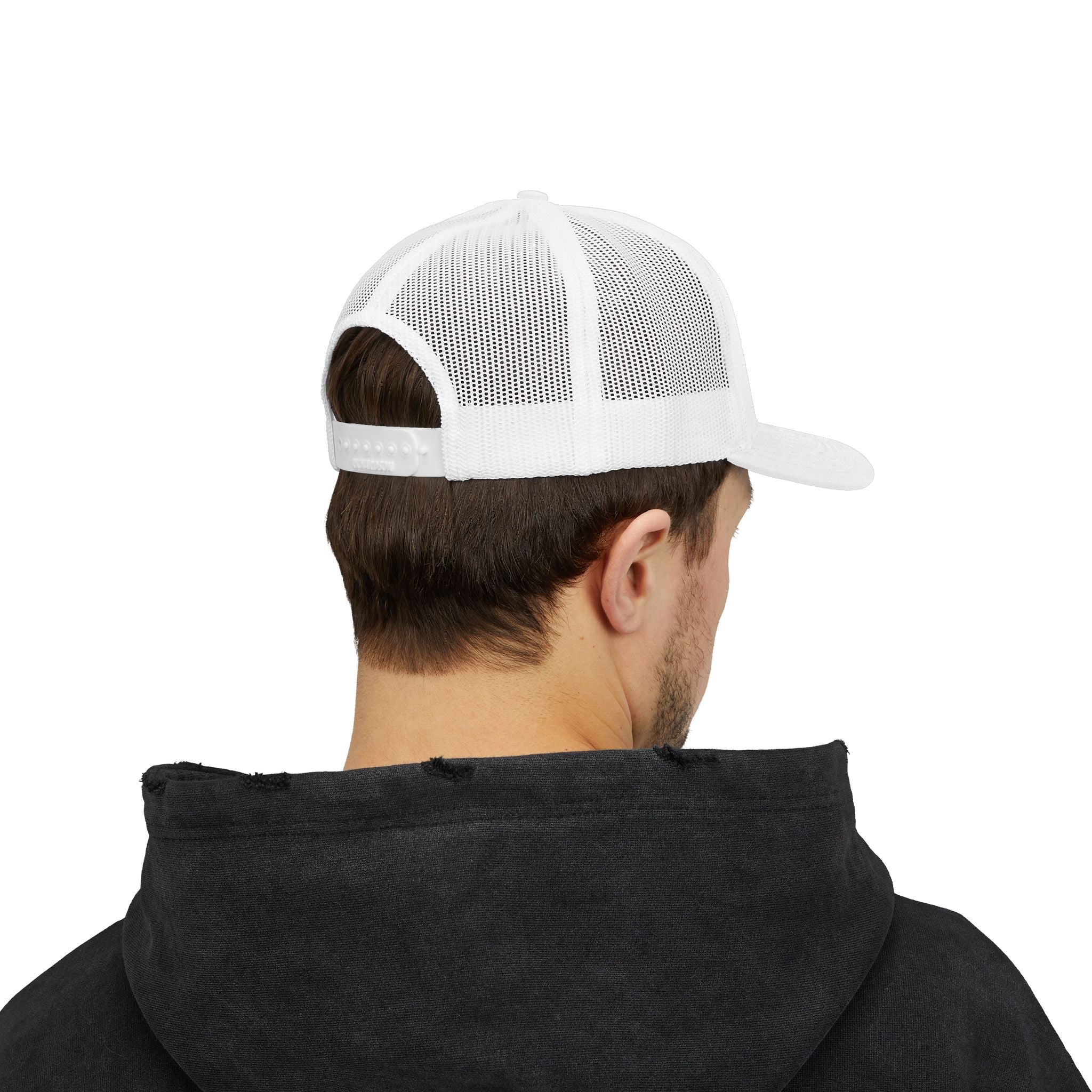 Raritee Crown Logo Trucker Cap — White Snapback Mesh Hat